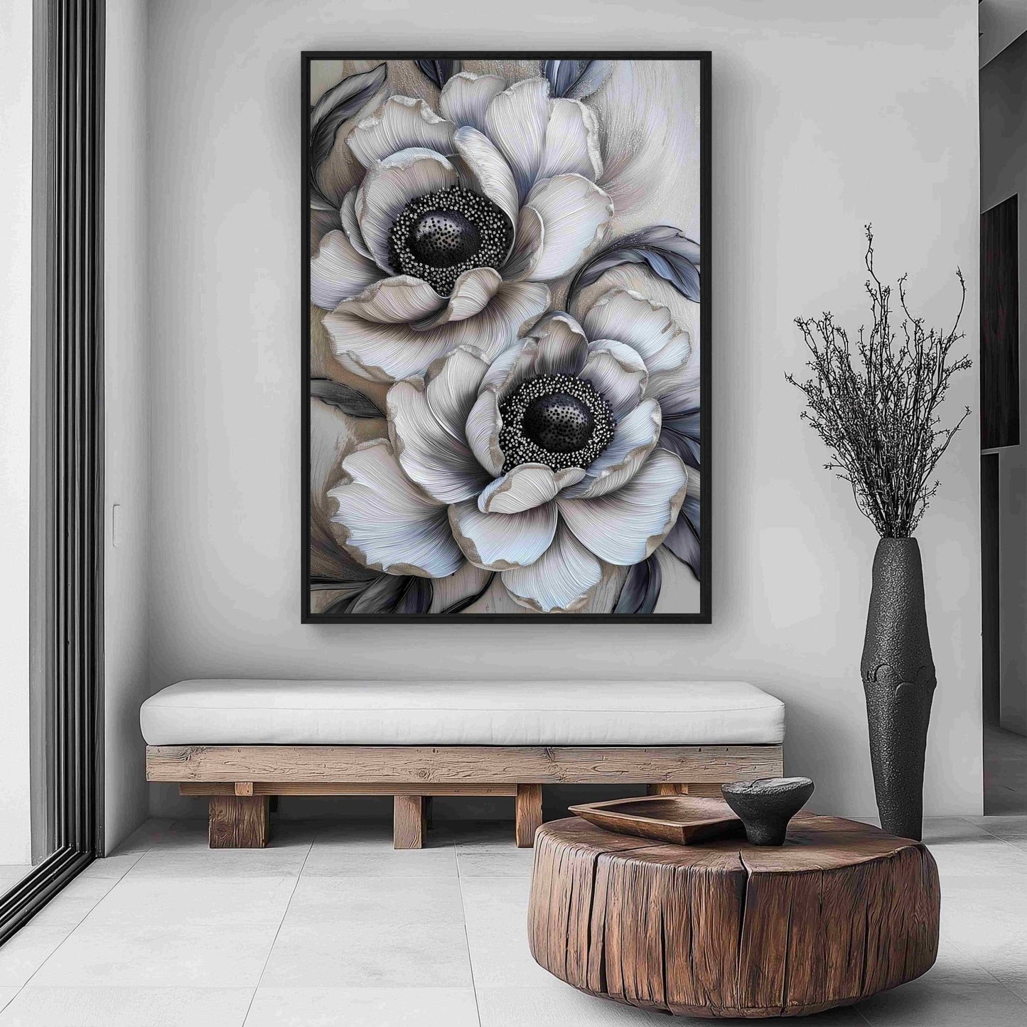 Luxury Neutral Floral Art Framed Canvas