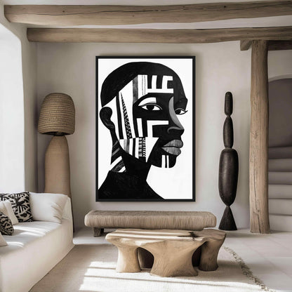 African Man Portrait Abstract Art Framed Canvas - PaintFu