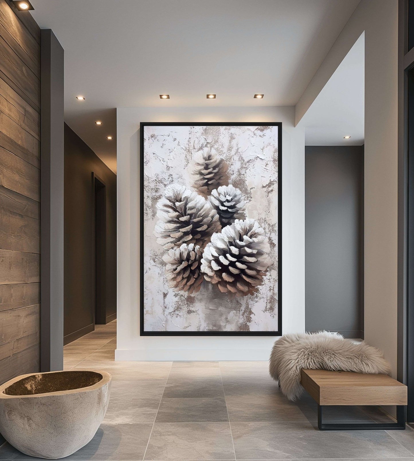 Pine Cones Winter Art Framed Canvas