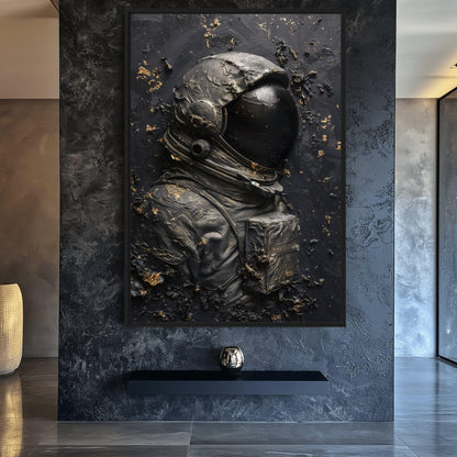 Astronaut in Space Impasto Art Framed Canvas