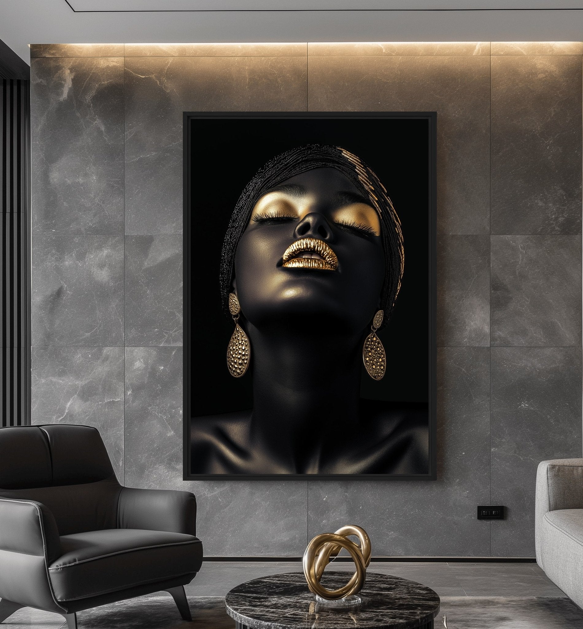 African Beauty in Gold Art Digital Print