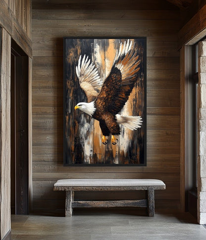 Bald Eagle Rustic Art Framed Canvas - PaintFu
