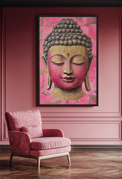 Pink & Gold Buddha Portrait Framed Canvas - PaintFu