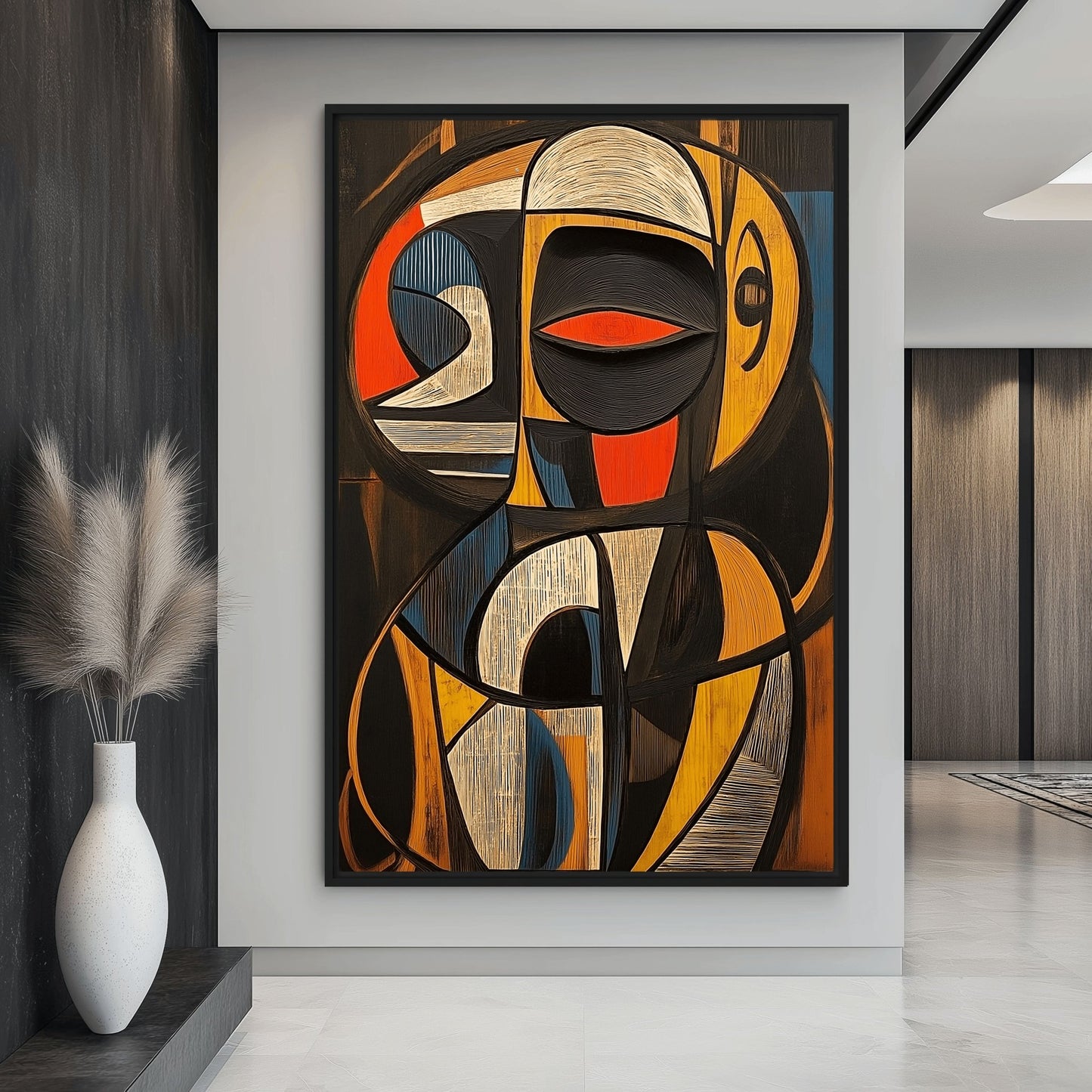 African Abstract Art Framed Canvas