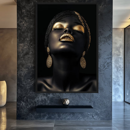 African Beauty in Gold Framed Canvas