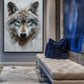 Blue Eyed Wolf Modern Art Framed Canvas
