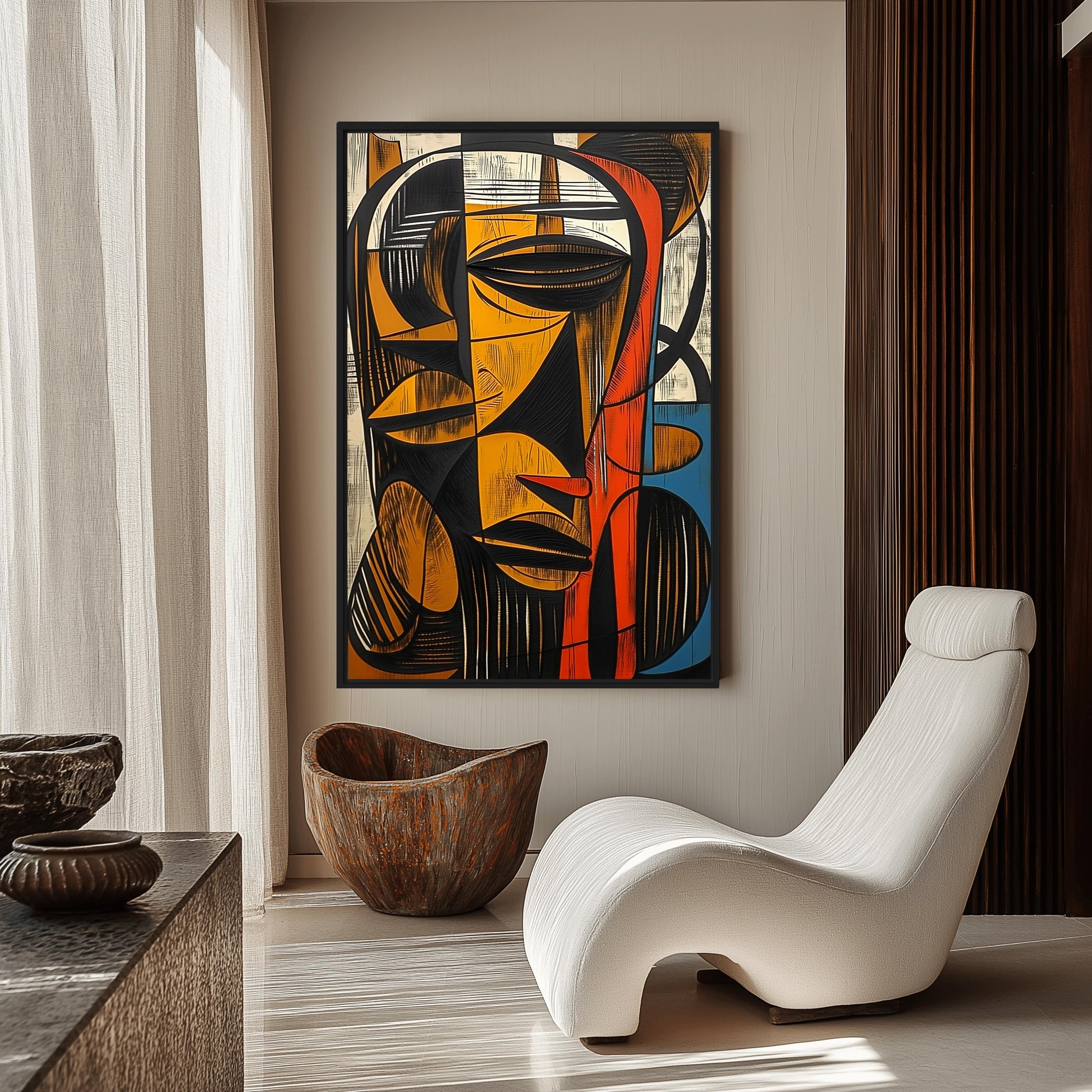 African Abstract Woodcut Art Framed Poster - PaintFu