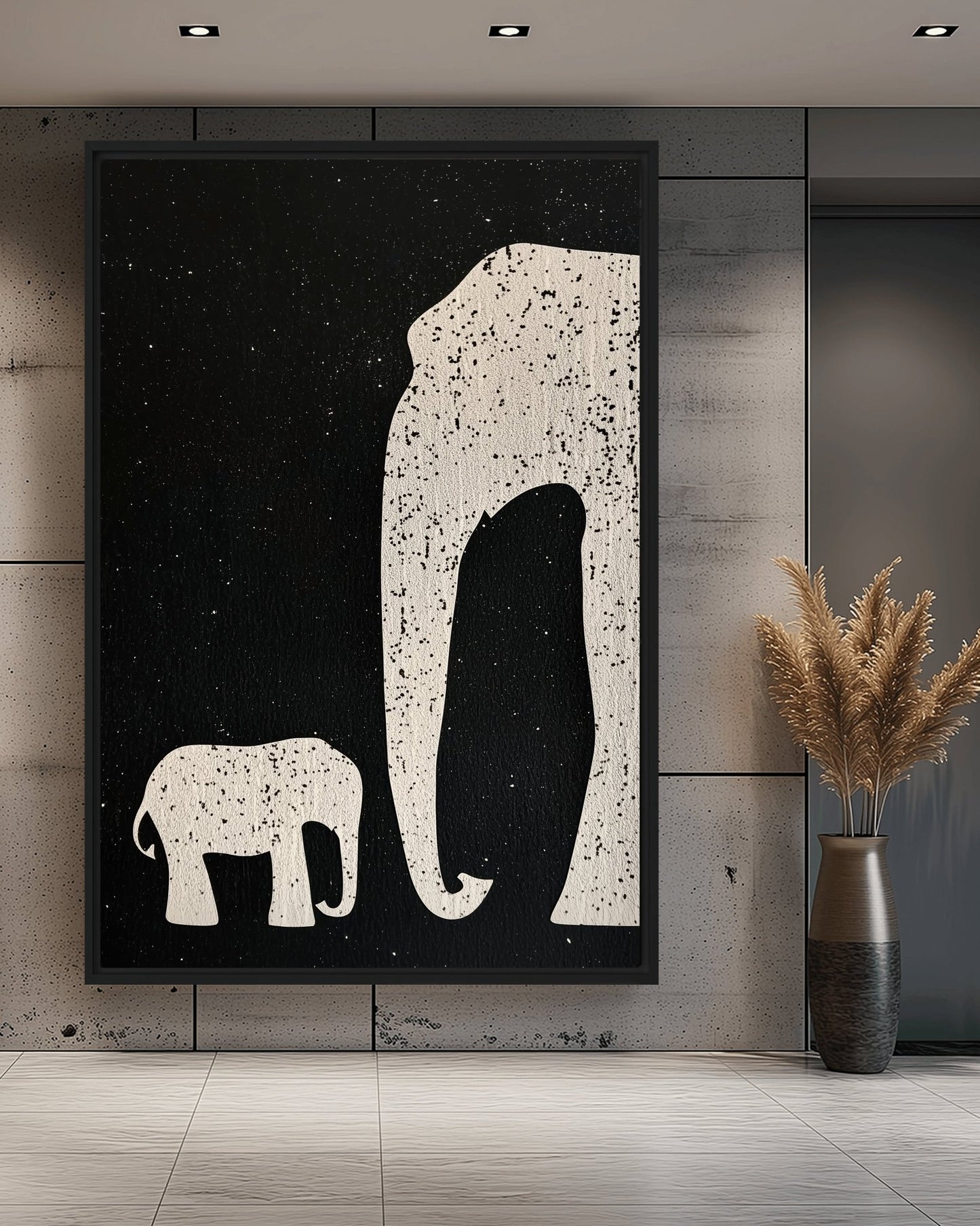 Elephant & Cub Minimalist Art Framed Canvas