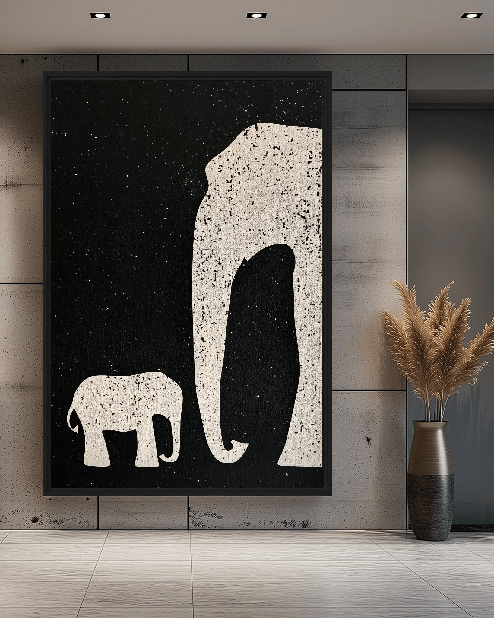 Elephant & Cub Minimalist Art Framed Canvas