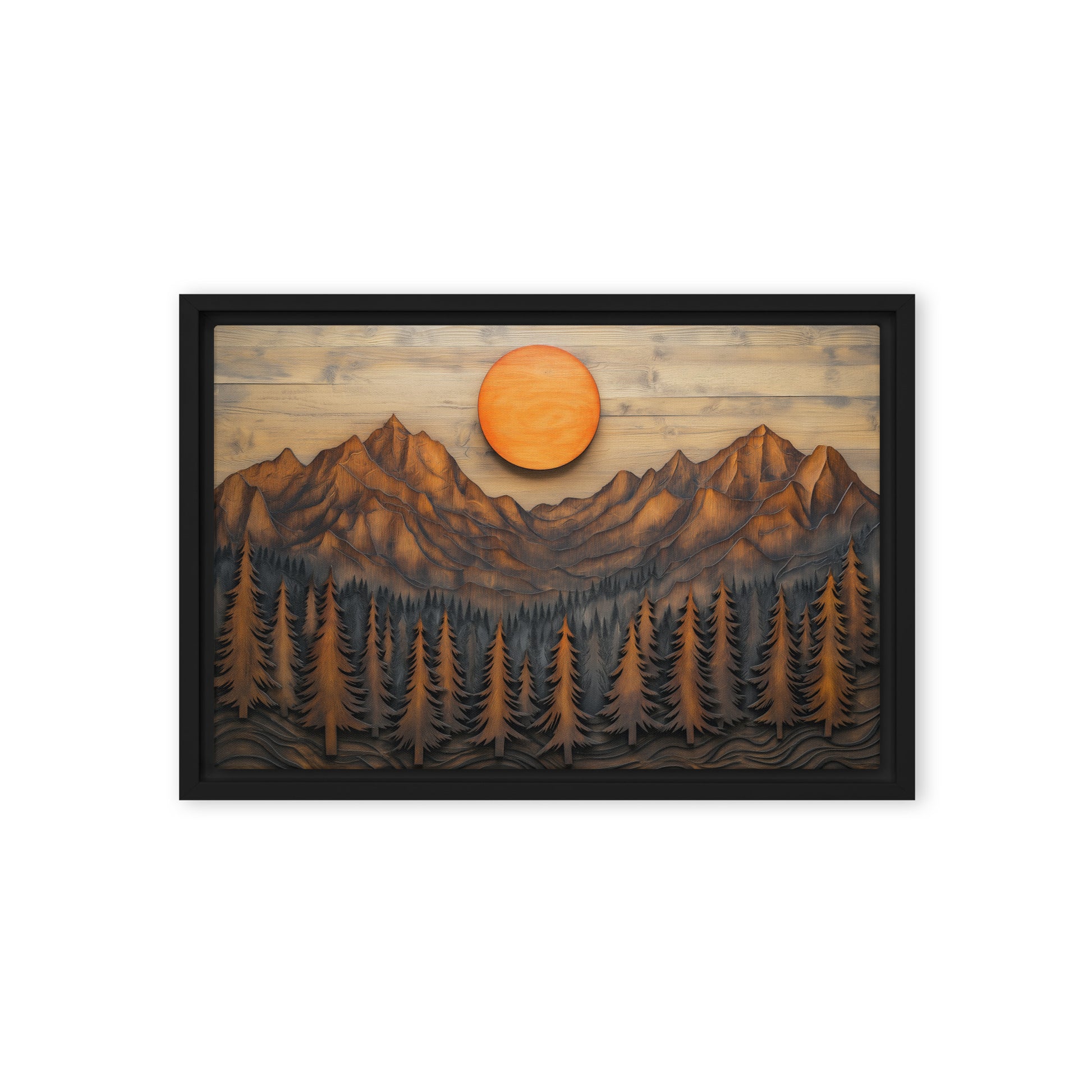Landscape Wood Art Framed Canvas