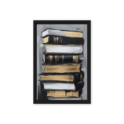 Stack of Books Modern Art Framed Canvas