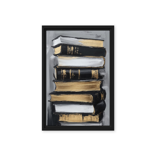 Stack of Books Modern Art Framed Canvas