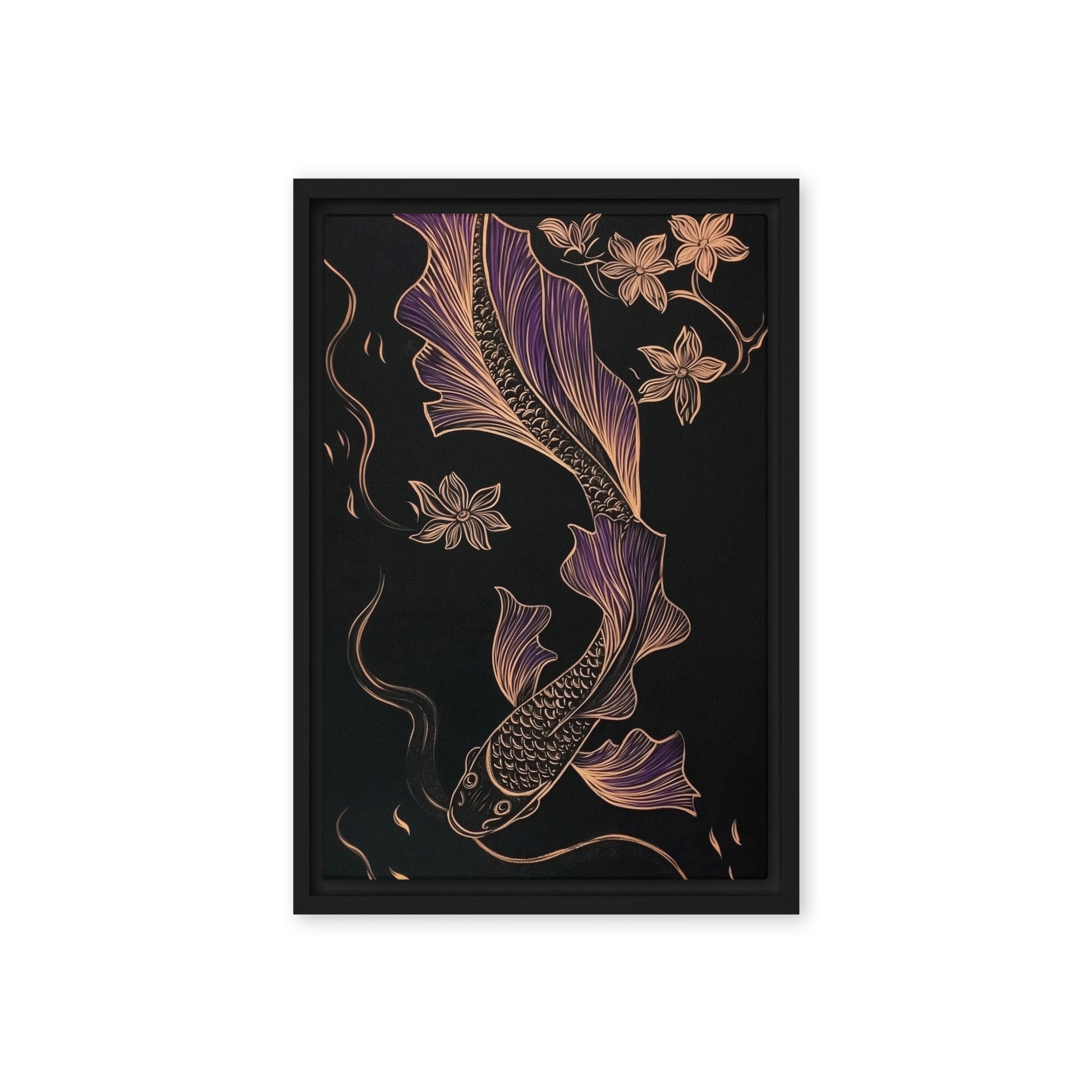 Koi Fish Line Art Framed Canvas