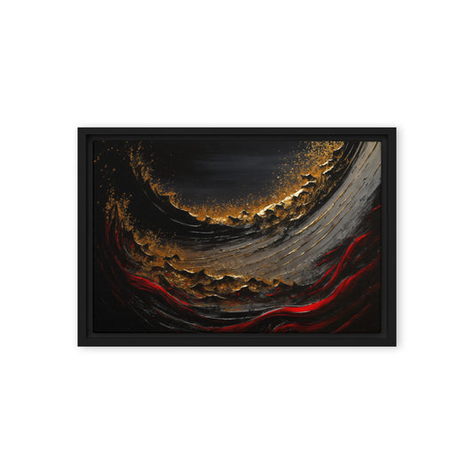 Wave Crimson Red Gold Black Luxury Art Framed Canvas