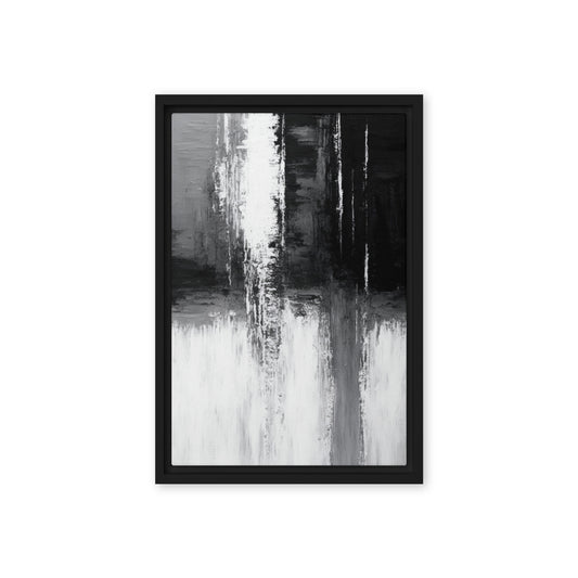 Black White Grey Abstract Art Framed Canvas