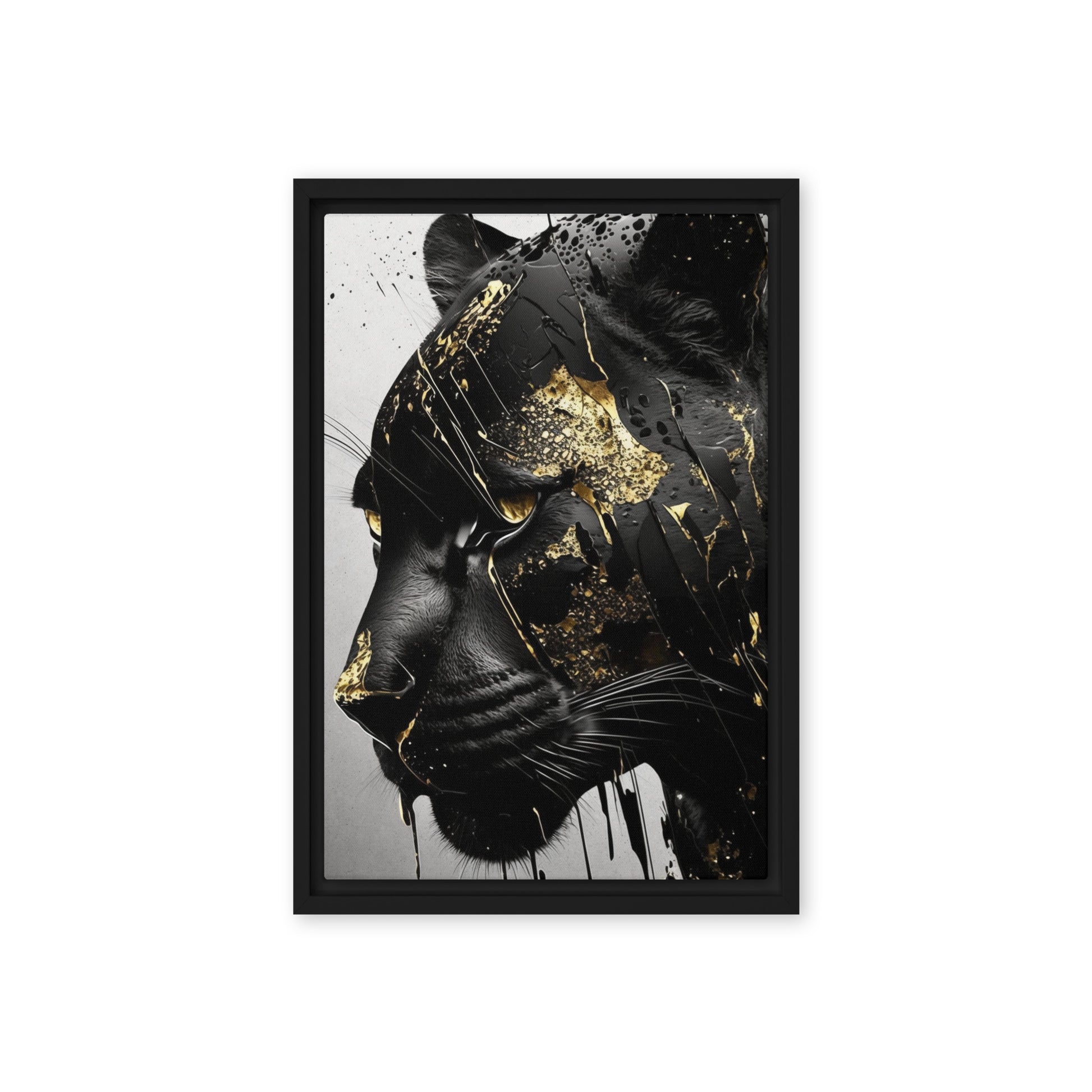Black Panther In Gold Framed Canvas