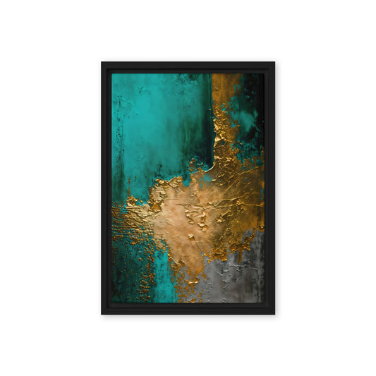 Teal Gold Modern Art Framed Canvas
