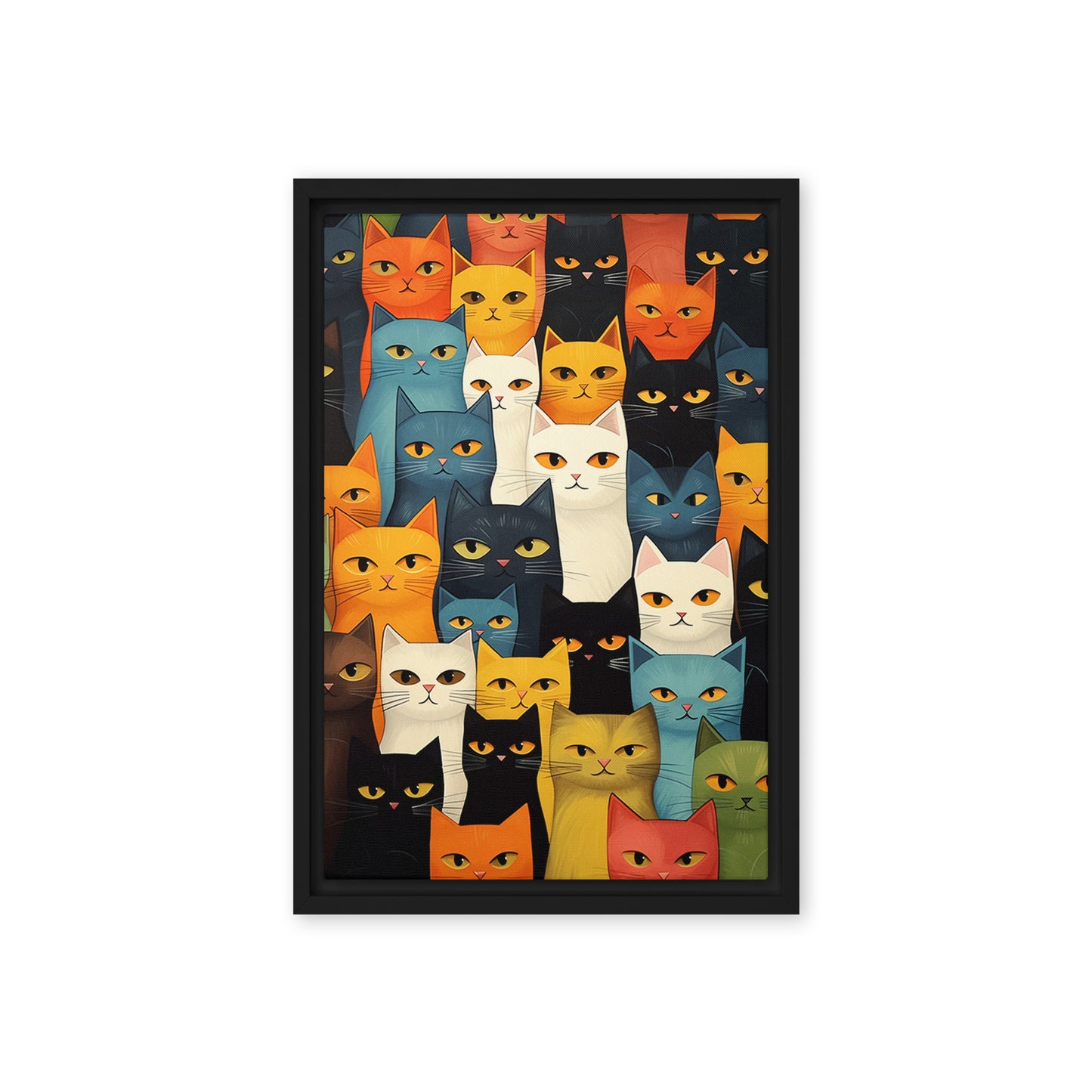 Cats Colorful Collage Famed Canvas