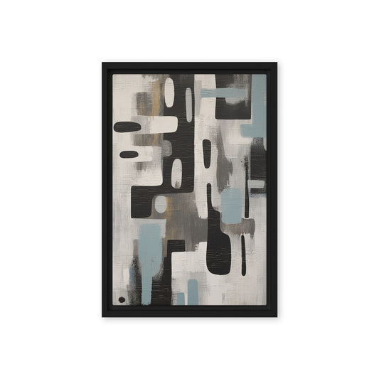 Grey Black Blue Modern Art Framed Canvas