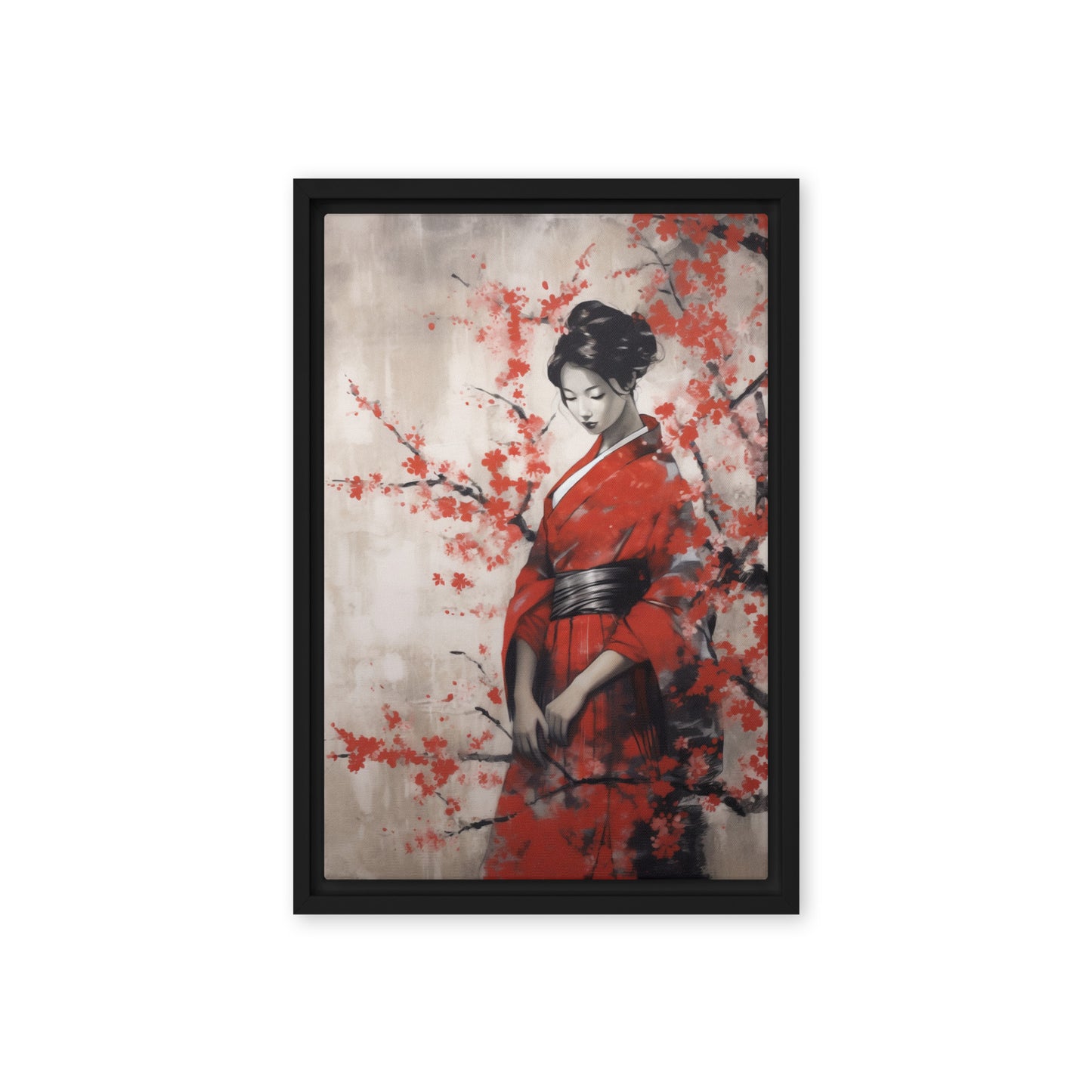 Geisha in Red Kimono Japanese Art Digital Print