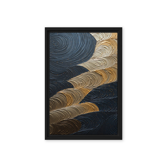 Dark Navy Gold Circles Impasto Art Framed Canvas