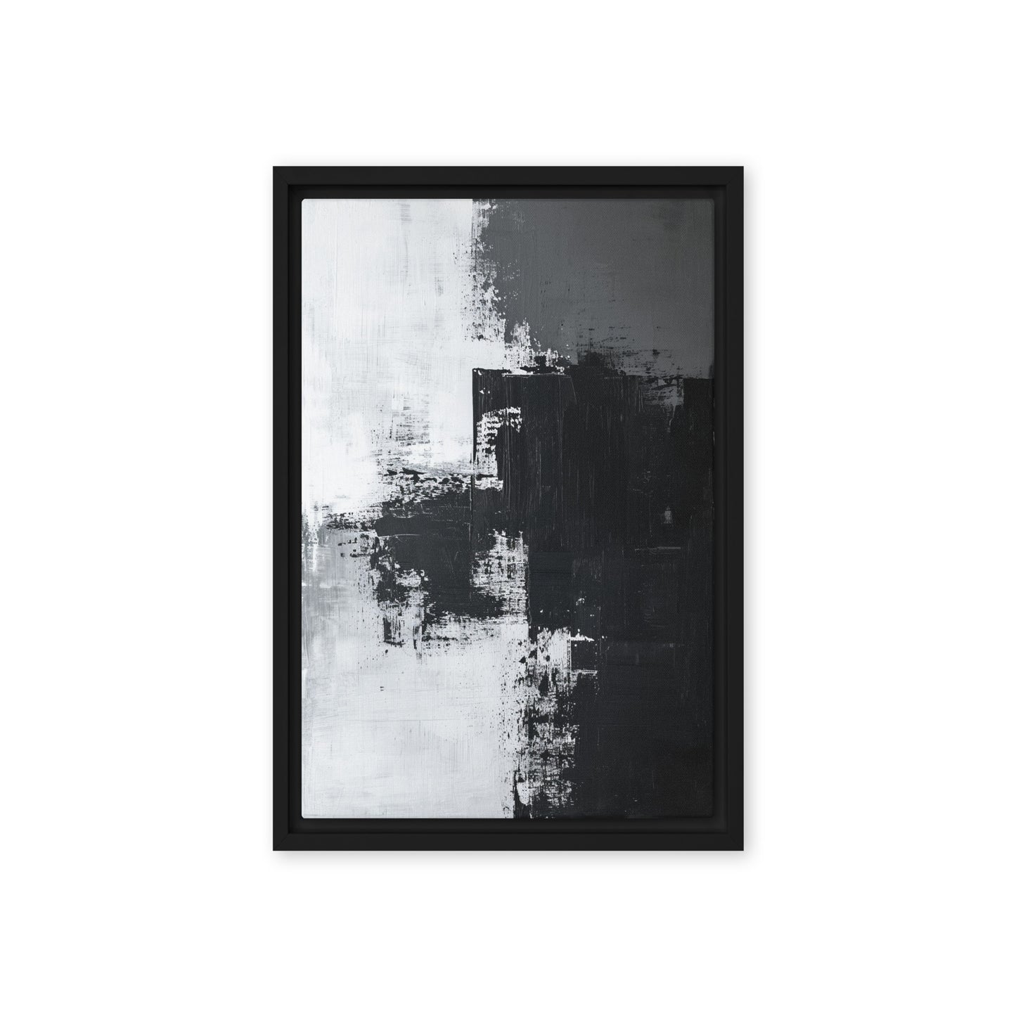 Black White & Grey Abstract Art Framed Canvas