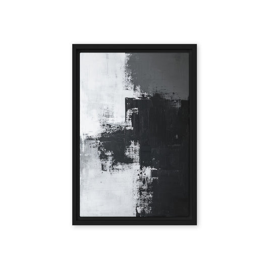 Black White & Grey Abstract Art Framed Canvas