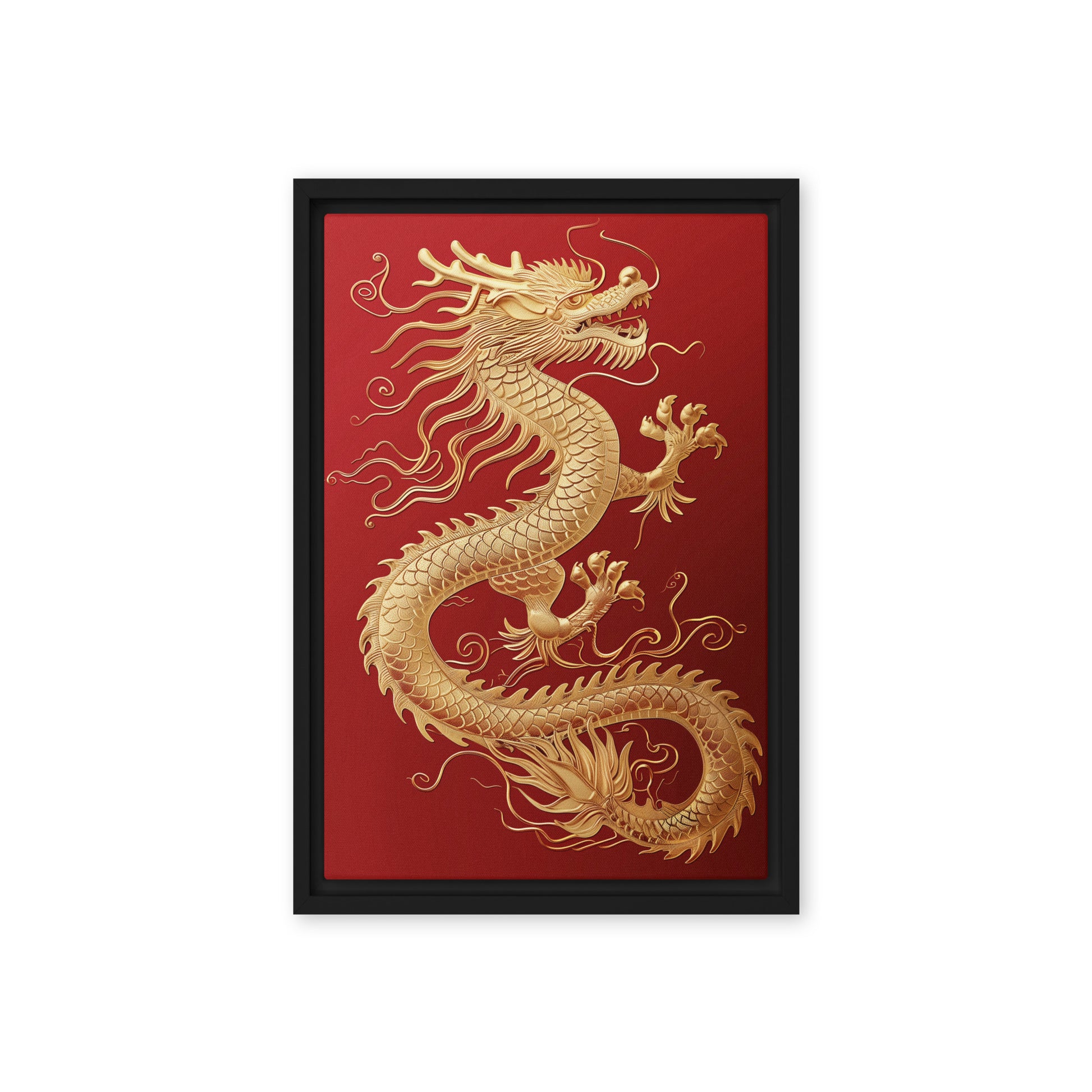 Golden Dragon Chinese Art Framed Canvas