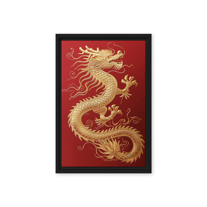 Golden Dragon Chinese Art Framed Canvas