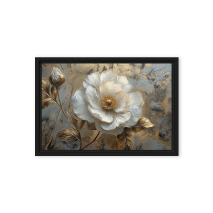 White and Gold Flowers Floral Art Framed Canvas