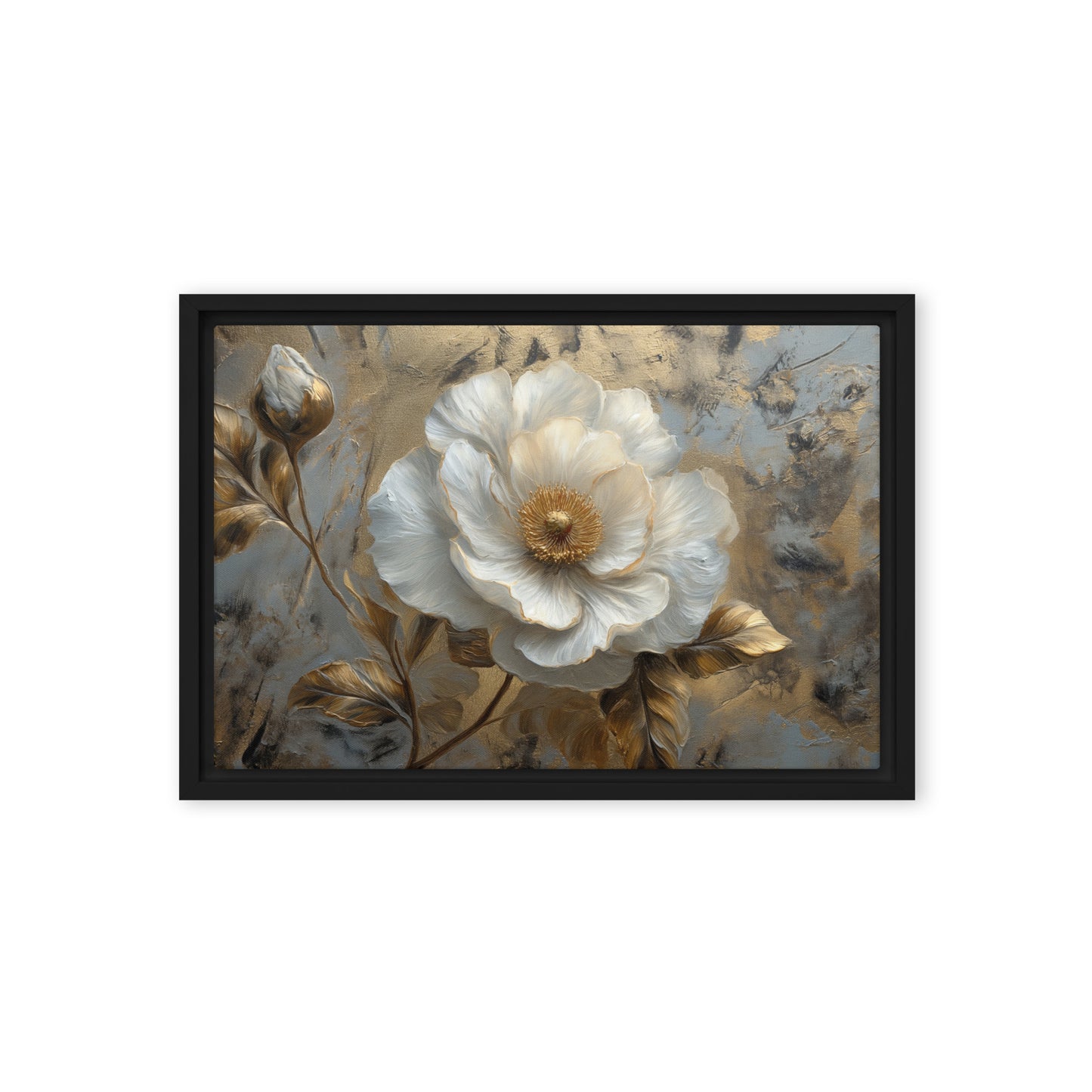 White and Gold Flowers Floral Art Digital Print