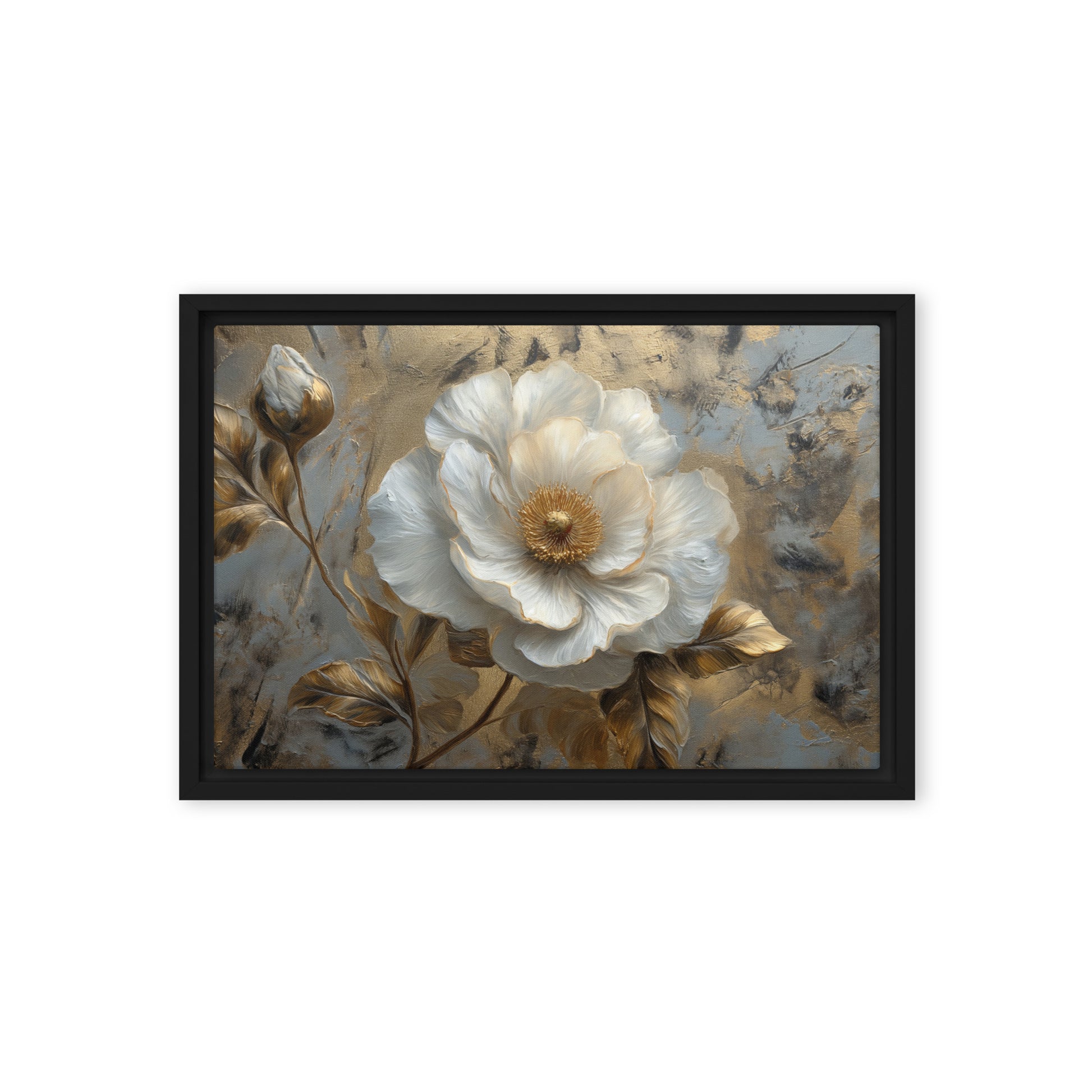 White and Gold Flowers Floral Art Digital Print