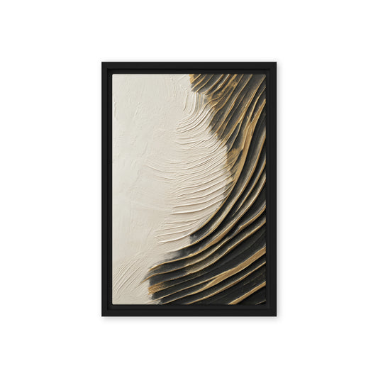 Wave White Black Gold Modern Art Framed Canvas