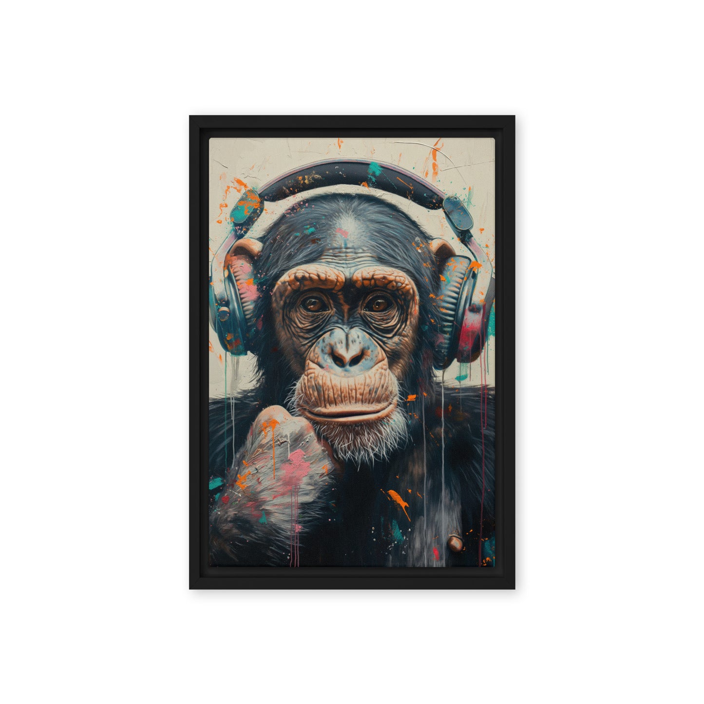 DJ Monkey Trendy Art Framed Canvas