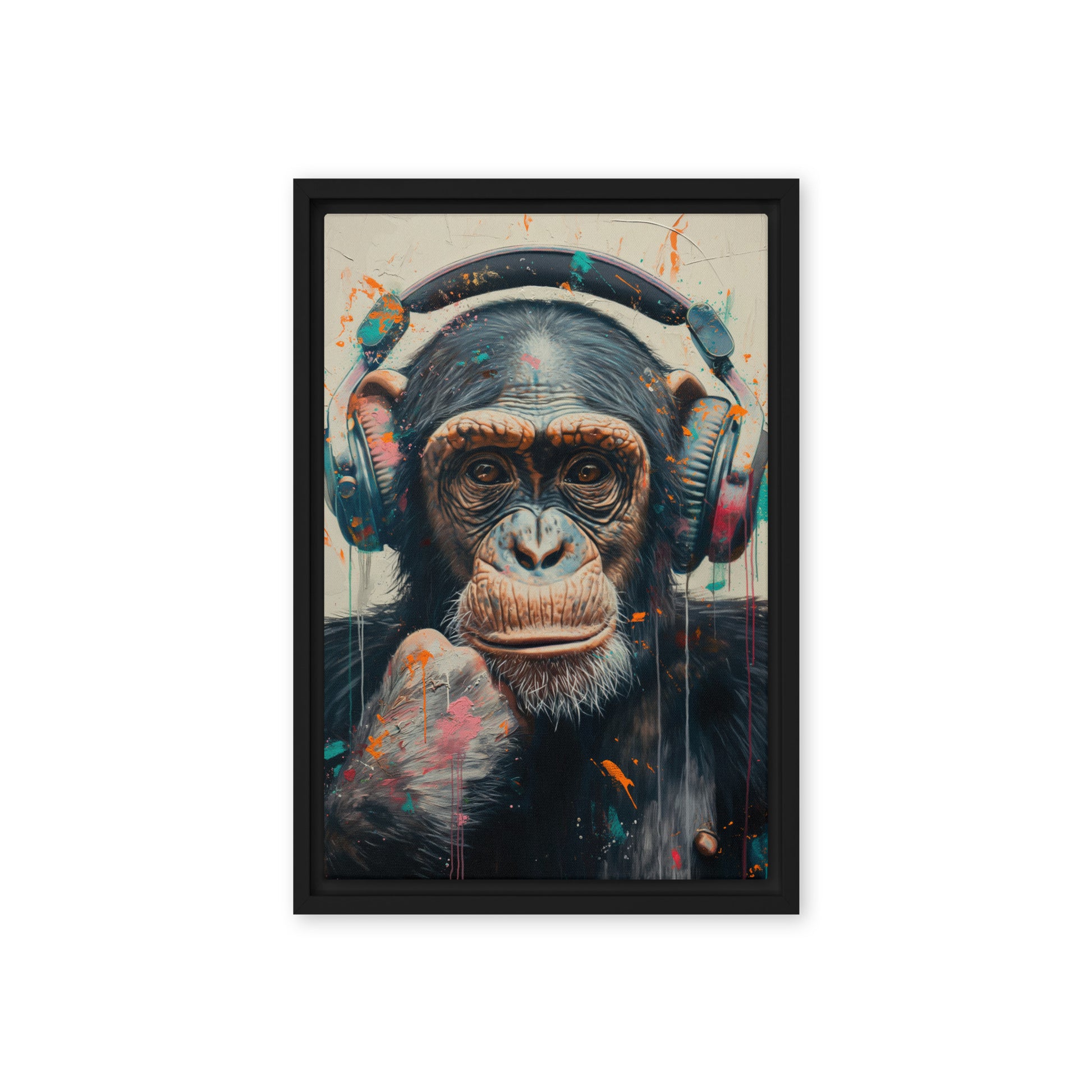 DJ Monkey Trendy Art Framed Canvas