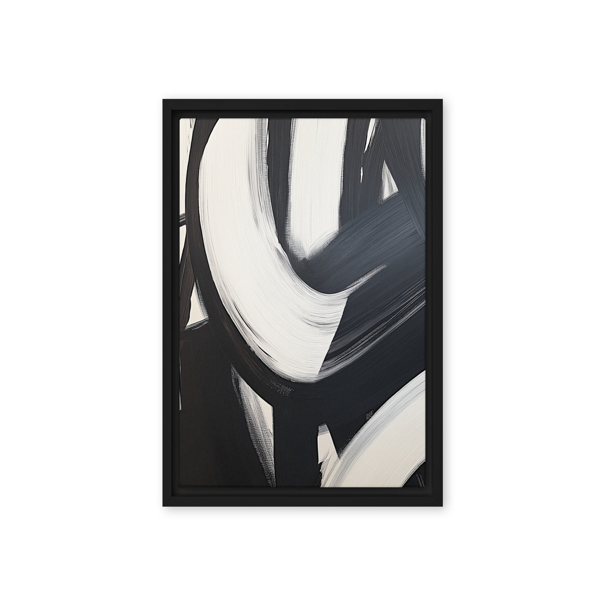 Black White Brushstroke Abstract Art Framed Canvas