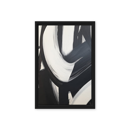 Black White Brushstroke Abstract Art Framed Canvas