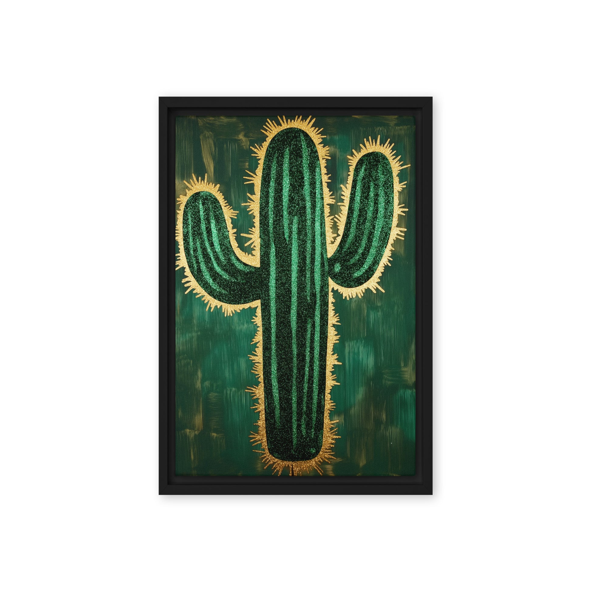 Cactus Green & Gold Modern Art Framed Canvas