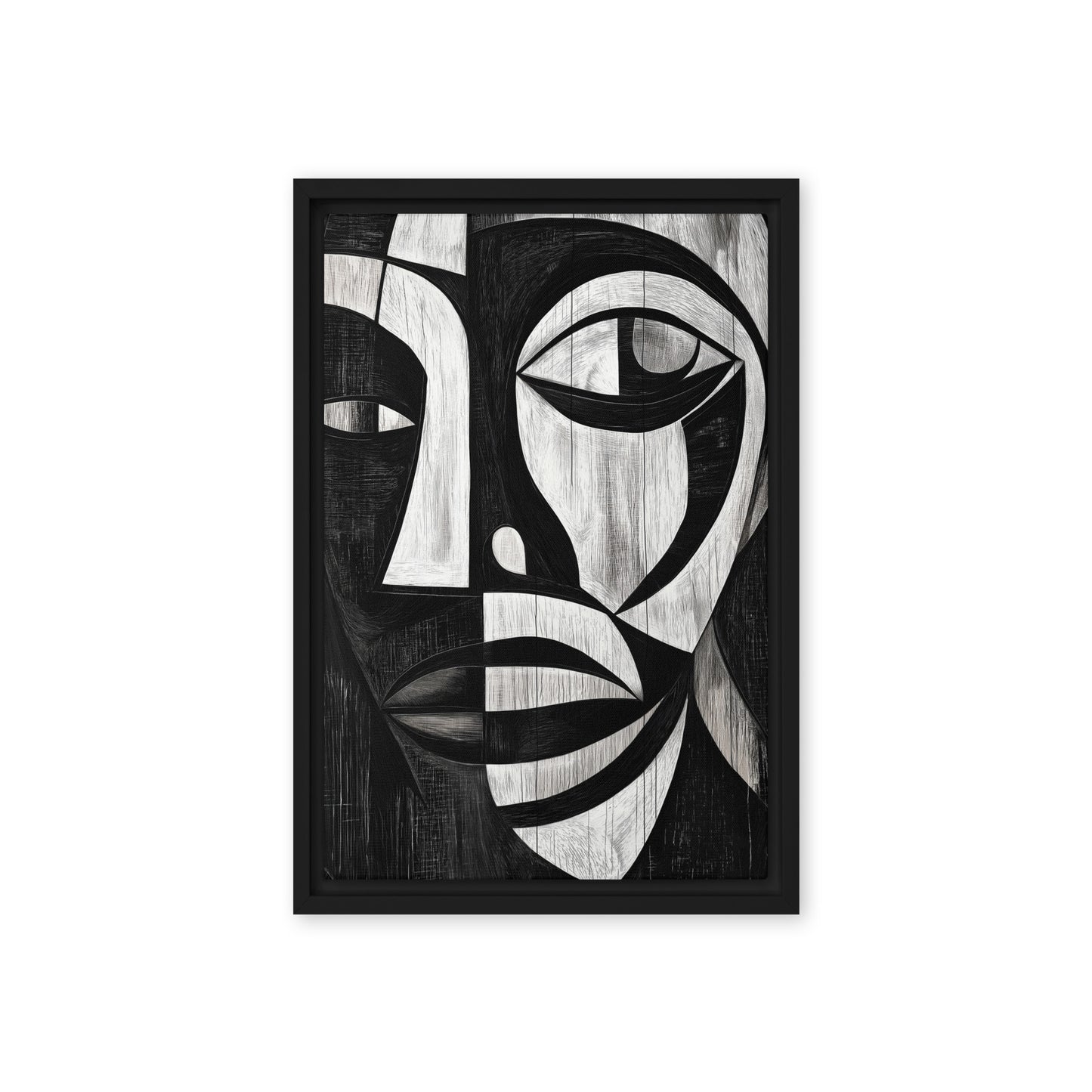 African Abstract Art Black and White Framed Canvas