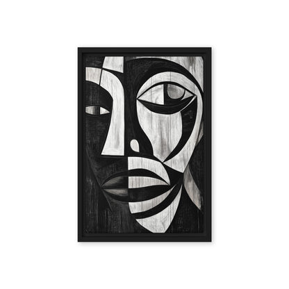 African Abstract Art Black and White Framed Canvas