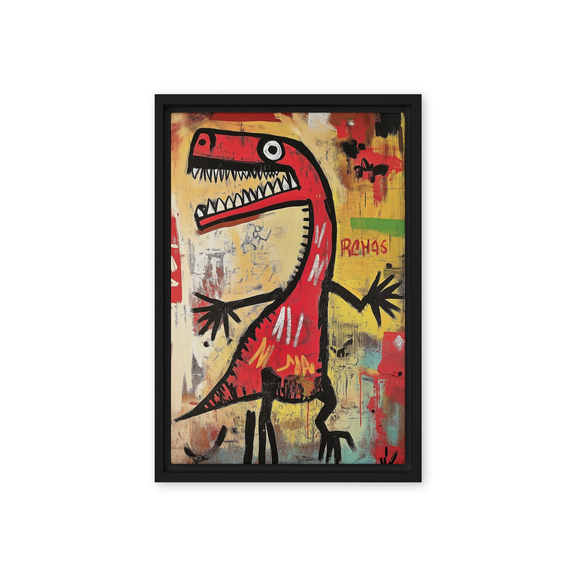 Dinosaur Basquiat Style Art Framed Canvas