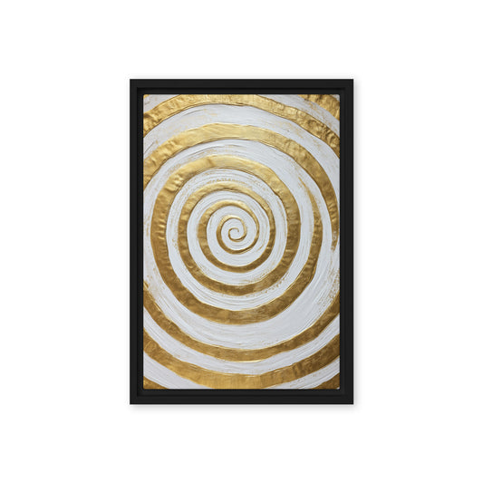 Gold & White Spiral Modern Art Framed Canvas