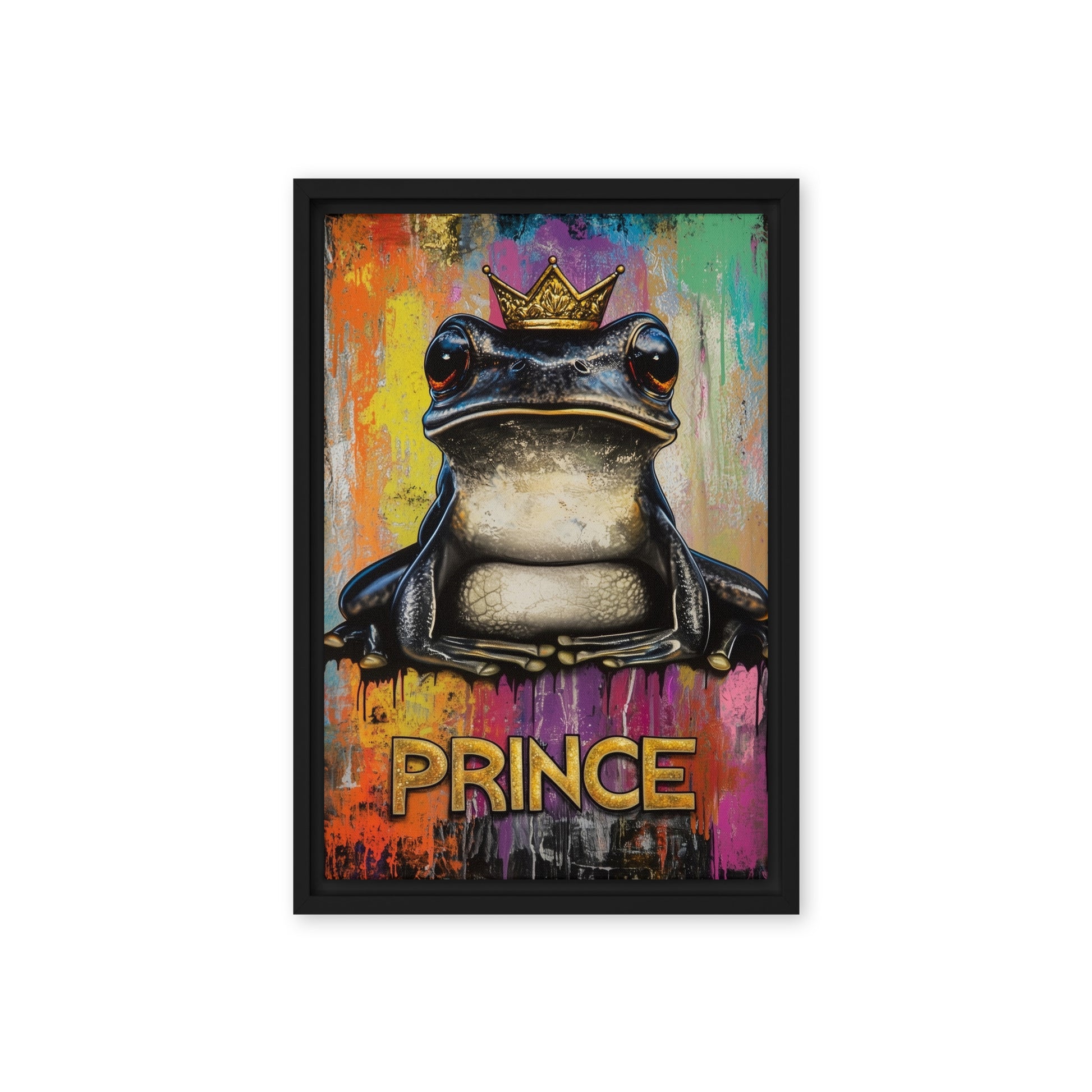 Frog Prince Graffiti Art Framed Canvas