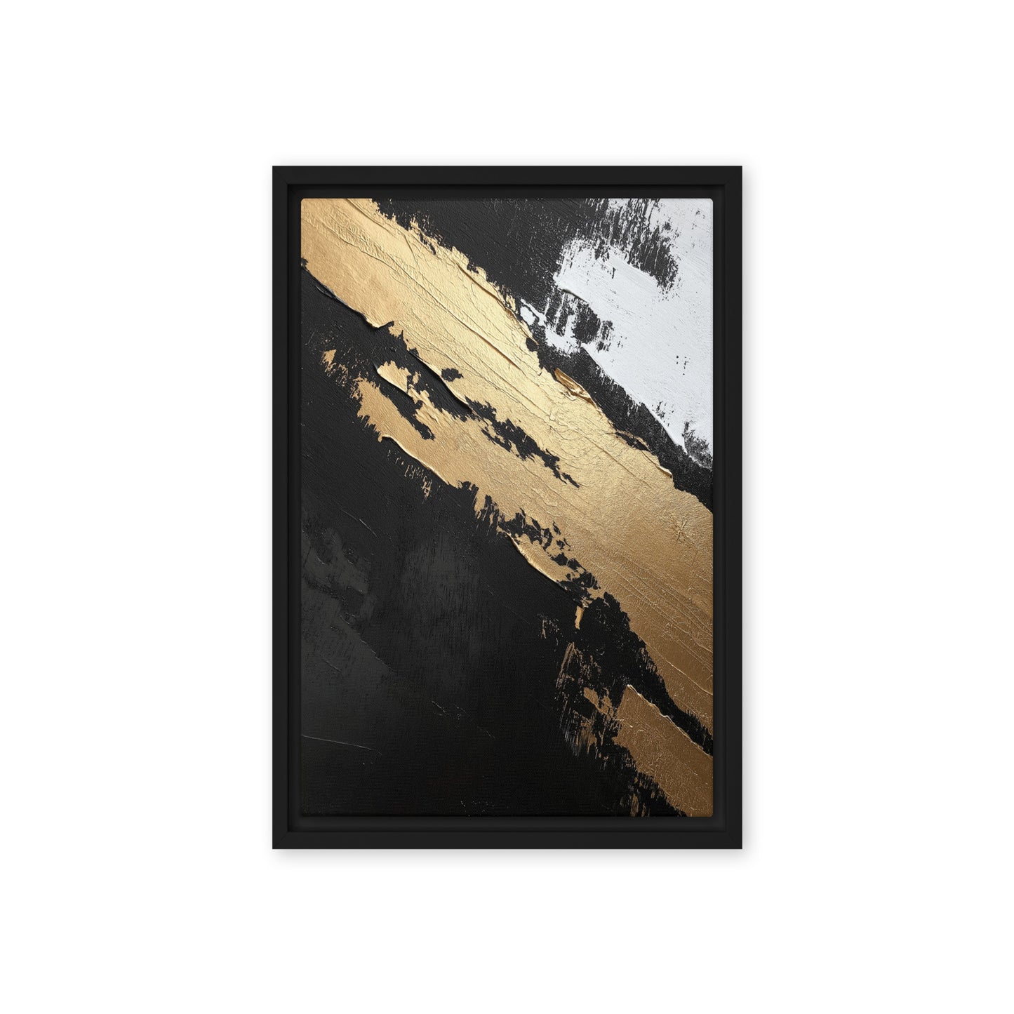 Black Gold White Abstract Art Framed Canvas