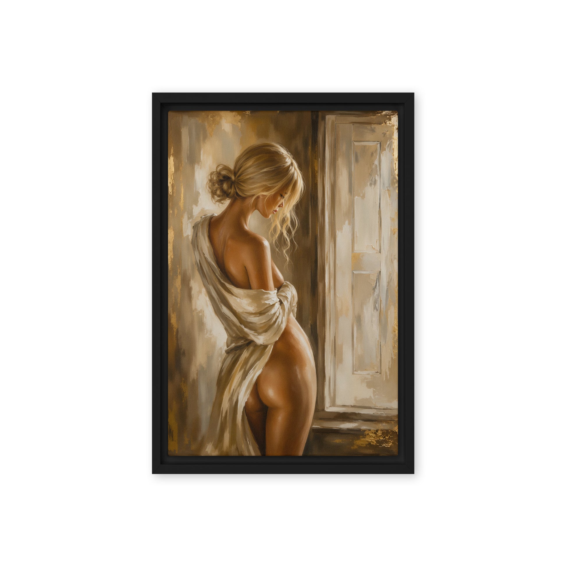 Blonde Woman Sensual Art Framed Canvas - PaintFu