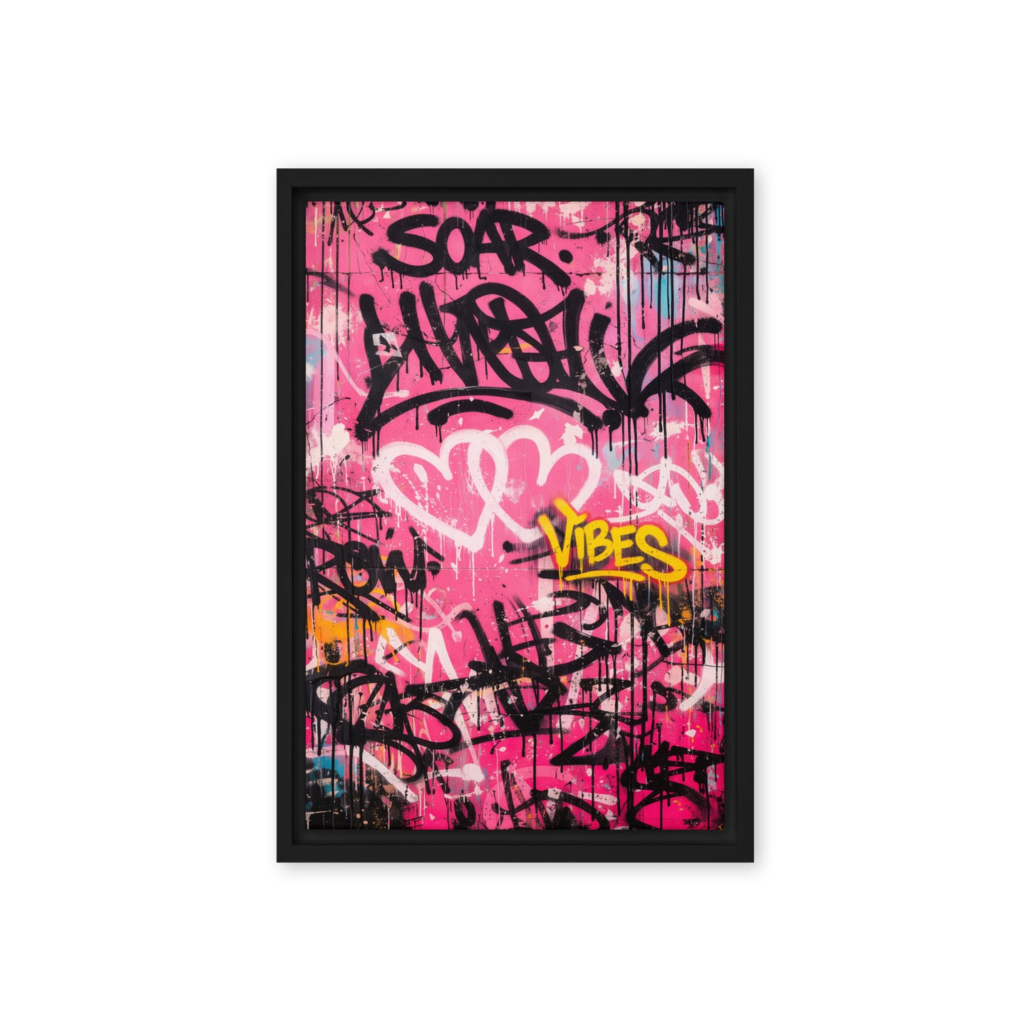 Pink Graffiti Art Framed Canvas - PaintFu
