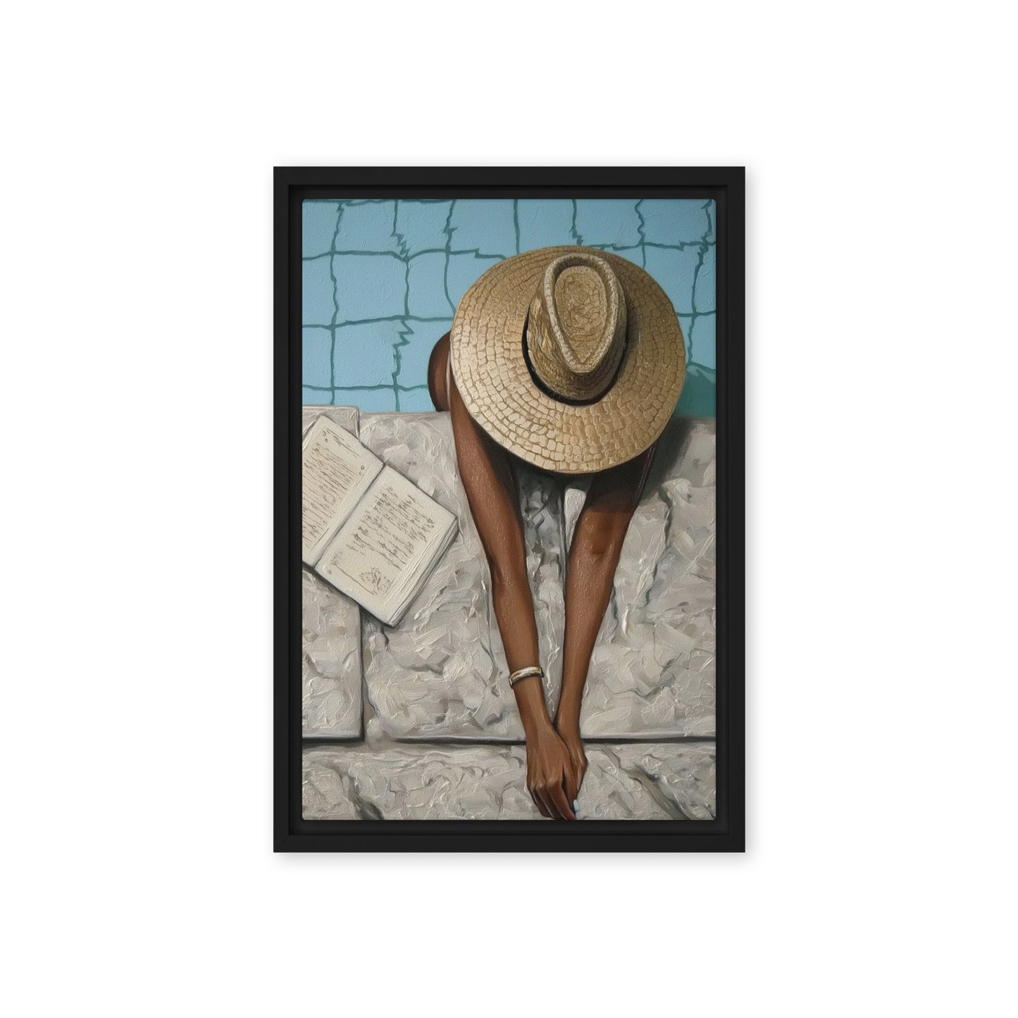 Poolside Woman Art Framed Canvas - PaintFu