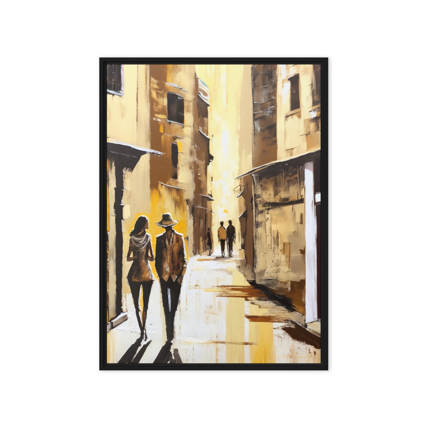 Couple In Love Yellow City Abstract Art Framed Canvas