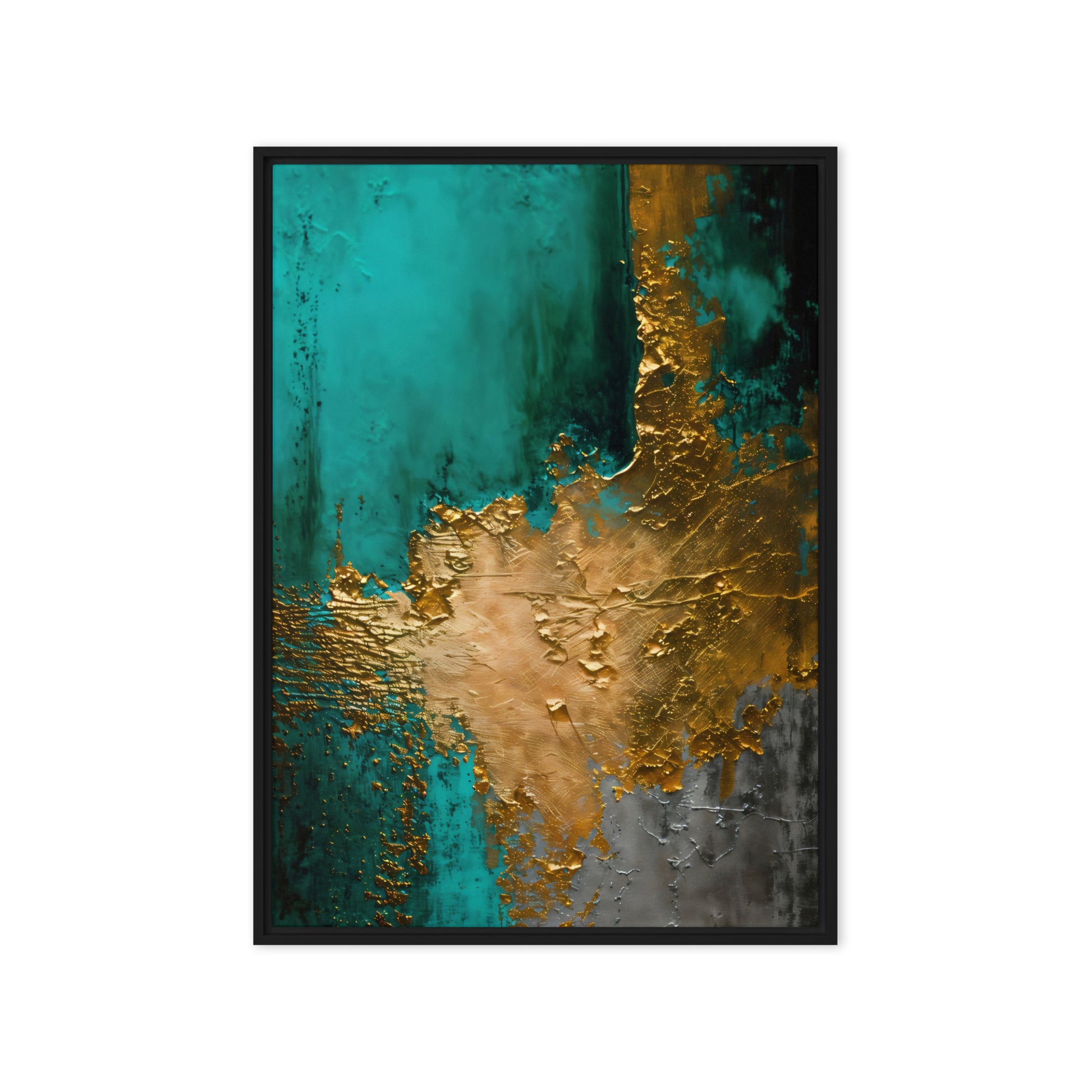 Teal Gold Modern Art Framed Canvas