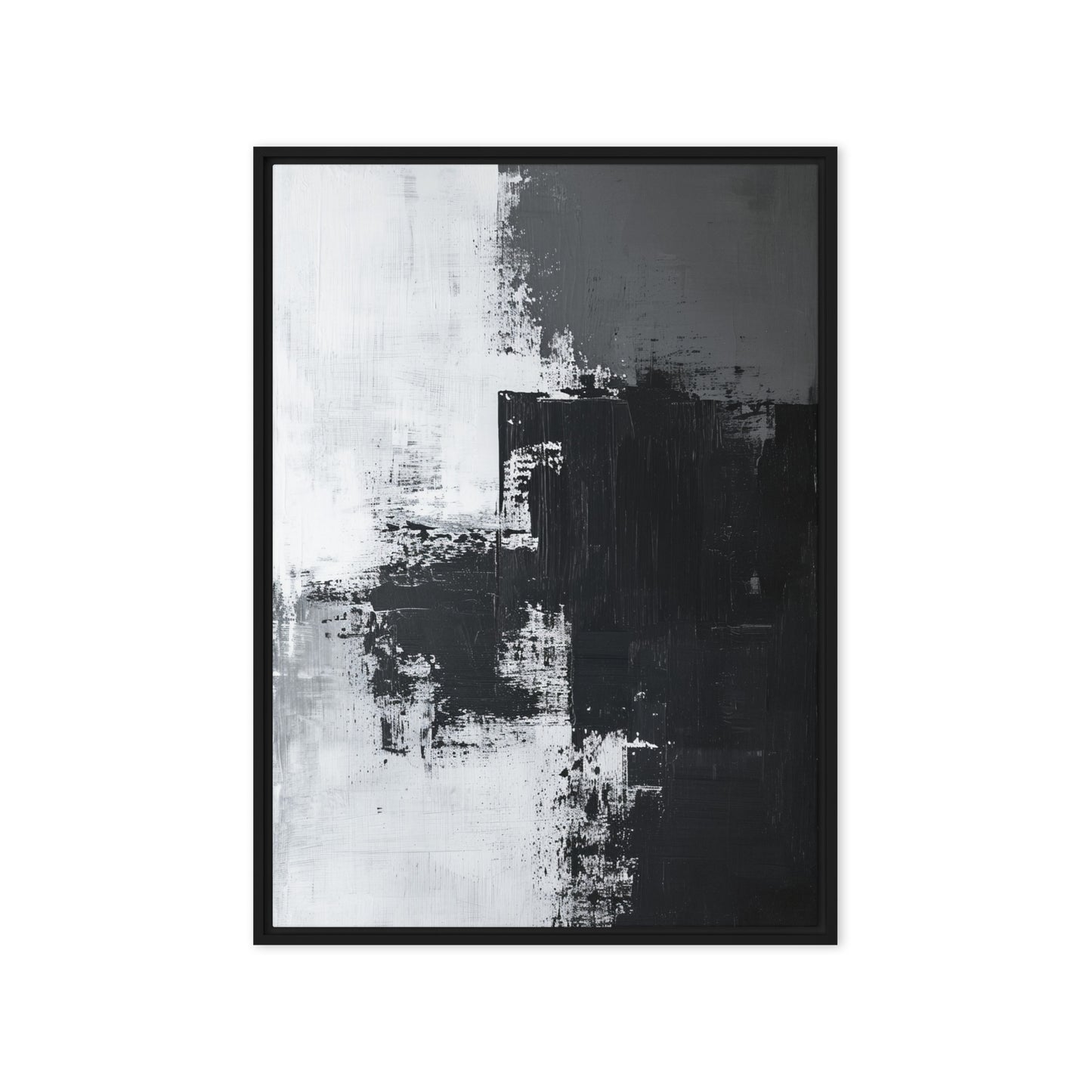 Black White & Grey Abstract Art Framed Canvas
